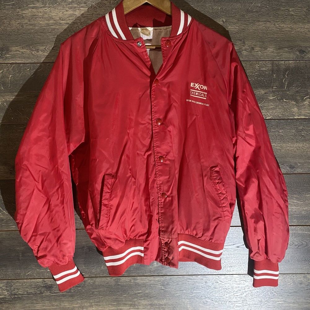 VTG 80s / 90s Snap-On Satin Jacket Large Red Chicago Snap Button Bomber USA Made